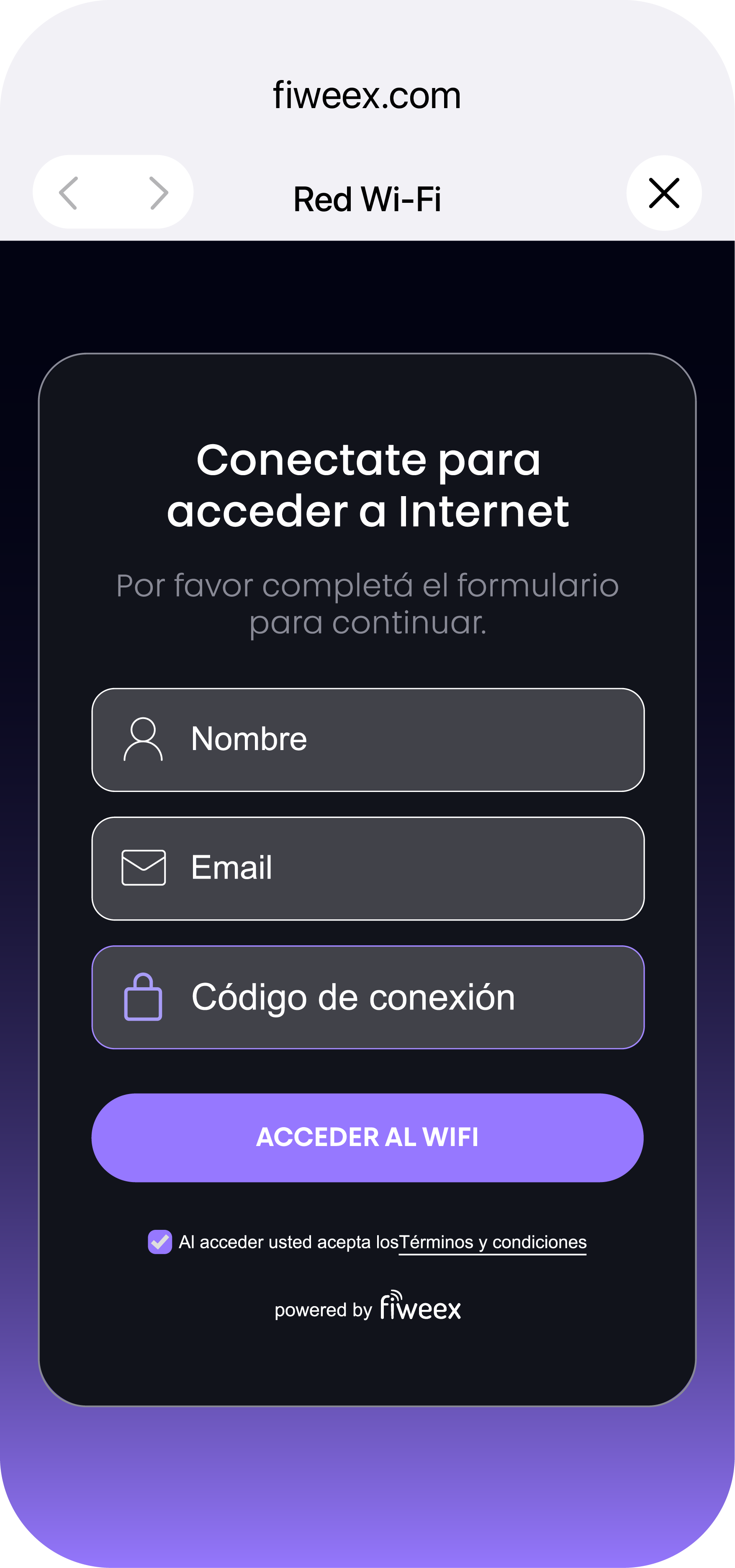 Portal WiFi con código de acceso en factura