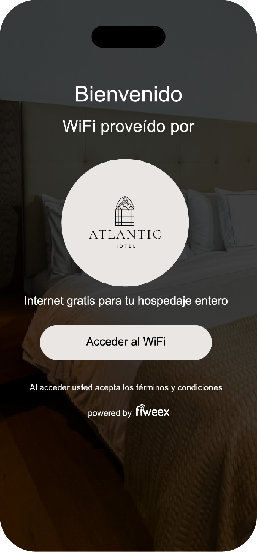 Pantalla de bienvenida del portal WiFi